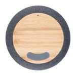 Petit haut-parleur rond avec des détails en bambou sur le dessus couleur noir troisième vue