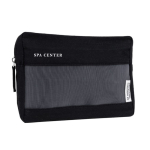 Trousse de toilette en toile recyclée avec grille sur le devant couleur noir troisième vue