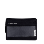Trousse de toilette en toile recyclée avec grille sur le devant couleur noir avec zone d'impression
