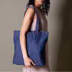 Sac en denim recyclé avec poignées longues 280 g/m2 couleur bleu jean vue détaillée