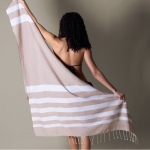 Paréo grand format en coton recyclé avec franges blanches 145 g/m2 couleur beige quatrième vue