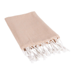 Paréo en coton et polyester monochrome avec franges blanches 170 g/m2 couleur beige troisième vue
