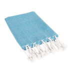 Paréo en coton et polyester monochrome avec franges blanches 170 g/m2 couleur bleu ciel troisième vue