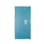 Paréo en coton et polyester monochrome avec franges blanches 170 g/m2 couleur bleu ciel avec zone d'impression