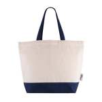 Sac en coton recyclé avec anse et base de couleurs 320 g/m2 couleur bleu première vue