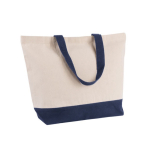 Sac en coton recyclé avec anse et base de couleurs 320 g/m2 couleur bleu deuxième vue