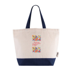 Sac en coton recyclé avec anse et base de couleurs 320 g/m2 couleur bleu troisième vue