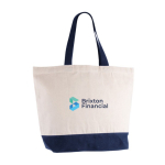 Sac en coton recyclé avec anse et base de couleurs 320 g/m2 couleur bleu quatrième vue