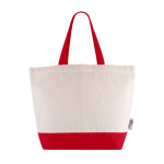 Sac en coton recyclé avec anse et base de couleurs 320 g/m2 couleur rouge première vue