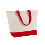 Sac en coton recyclé avec anse et base de couleurs 320 g/m2 couleur rouge deuxième vue