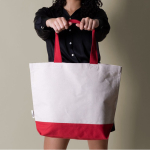 Sac en coton recyclé avec anse et base de couleurs 320 g/m2 couleur rouge troisième vue