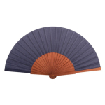 Eventail élégant en bois foncé et tissu en polyester couleur bleu première vue
