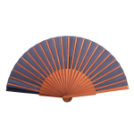 Eventail élégant en bois foncé et tissu en polyester couleur bleu deuxième vue
