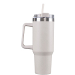 Gourde en inox recyclé avec paille et anse de transport 1,18 L couleur beige troisième vue