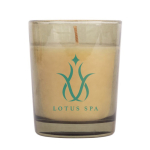 Bougie en paraffine parfumée dans un pot en verre translucide couleur vert deuxième vue
