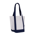 Sac en coton recyclé avec poche extérieure d'un côté couleur bleu marine deuxième vue