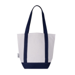 Sac en coton recyclé avec poche extérieure d'un côté couleur bleu marine troisième vue