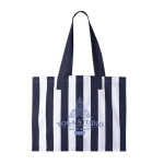 Sac grand format en coton recyclé avec des rayures verticales couleur bleu troisième vue