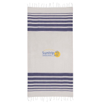 Paréo en coton recyclé et polyester avec franges 150 g/m2 couleur bleu marine troisième vue