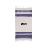 Paréo en coton recyclé et polyester avec franges 150 g/m2 couleur bleu marine avec zone d'impression