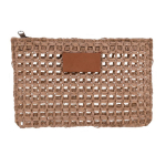 Trousse en papier de jute avec étiquette en cuir couleur marron première vue