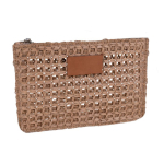 Trousse en papier de jute avec étiquette en cuir couleur marron deuxième vue