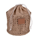 Trousse en papier de jute en forme de sac avec fermeture à cordon couleur marron deuxième vue