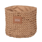 Trousse en papier de jute en forme de sac avec fermeture à cordon couleur marron troisième vue