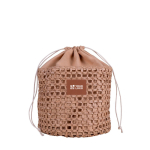 Trousse en papier de jute en forme de sac avec fermeture à cordon couleur marron avec zone d'impression