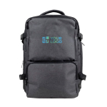 Sac à dos en polyester RPET multi-poches avec un rangement chaussures couleur gris avec zone d'impression