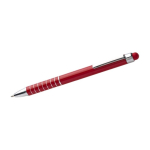 Stylo tactile en aluminium avec mécanisme rotatif, encre bleue couleur rouge deuxième vue