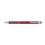 Stylo tactile en aluminium avec mécanisme rotatif, encre bleue couleur rouge troisième vue