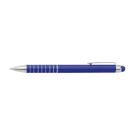 Stylo tactile en aluminium avec mécanisme rotatif, encre bleue couleur bleu ultramarine première vue