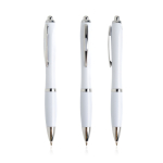 Stylo en plastique issu des océans avec détails chromés à encre bleue couleur blanc