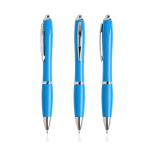 Stylo en plastique issu des océans avec détails chromés à encre bleue couleur turquoise