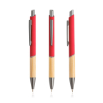 Stylo en aluminium recyclé avec prise en bambou à encre bleue couleur rouge