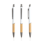 Stylo en aluminium recyclé avec prise en bambou à encre bleue couleur blanc