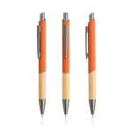Stylo en aluminium recyclé avec prise en bambou à encre bleue couleur orange
