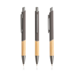 Stylo en aluminium recyclé avec prise en bambou à encre bleue couleur gris foncé