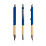 Stylo en aluminium recyclé avec prise en bambou à encre bleue couleur bleu roi