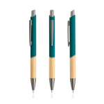 Stylo en aluminium recyclé avec prise en bambou à encre bleue couleur vert foncé