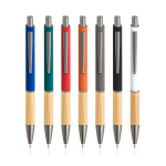Stylo en aluminium recyclé avec prise en bambou à encre bleue Vue 1