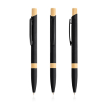 Stylo en aluminium recyclé avec détails en bambou à encre bleue couleur noir vue 11