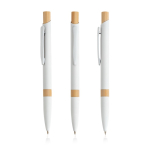 Stylo en aluminium recyclé avec détails en bambou à encre bleue couleur blanc