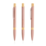 Stylo en aluminium recyclé avec détails en bambou à encre bleue couleur or rose