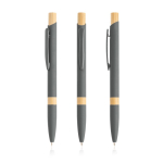 Stylo en aluminium recyclé avec détails en bambou à encre bleue couleur gris clair
