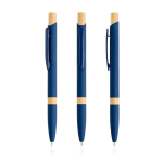 Stylo en aluminium recyclé avec détails en bambou à encre bleue couleur bleu marine