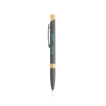 Stylo en aluminium recyclé avec détails en bambou à encre bleue vue avec impression