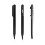 Stylo en plastique recyclé avec clip large et encre bleue couleur noir vue du logo imprimé