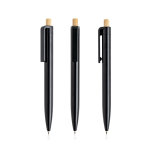 Stylo en plastique recyclé avec bouton en bambou à encre bleue couleur noir vue 11